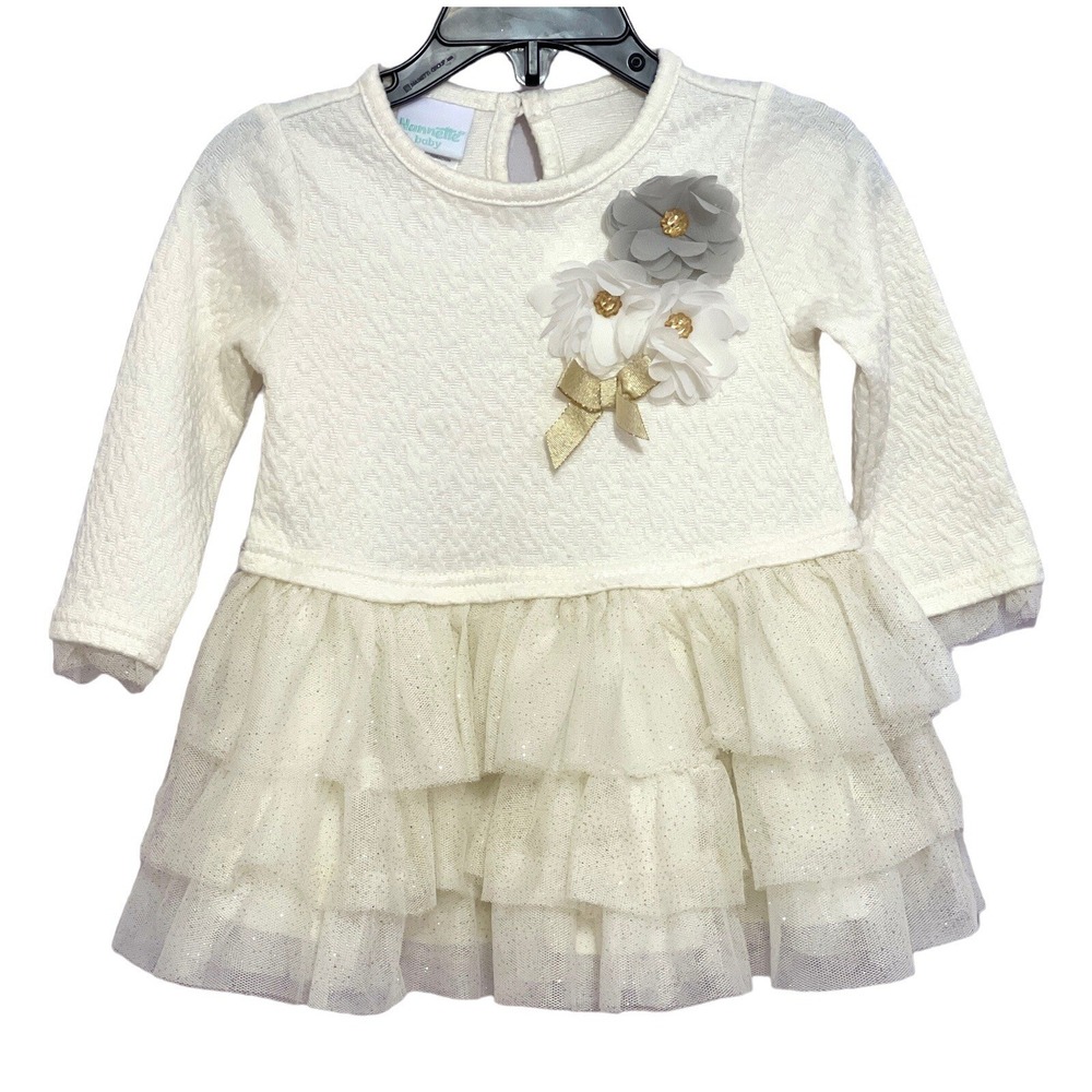 NANNETTE BABY Ivory Tutu Dress Toddler's 18 M‎ Layered Mesh Gold Glitter Formal